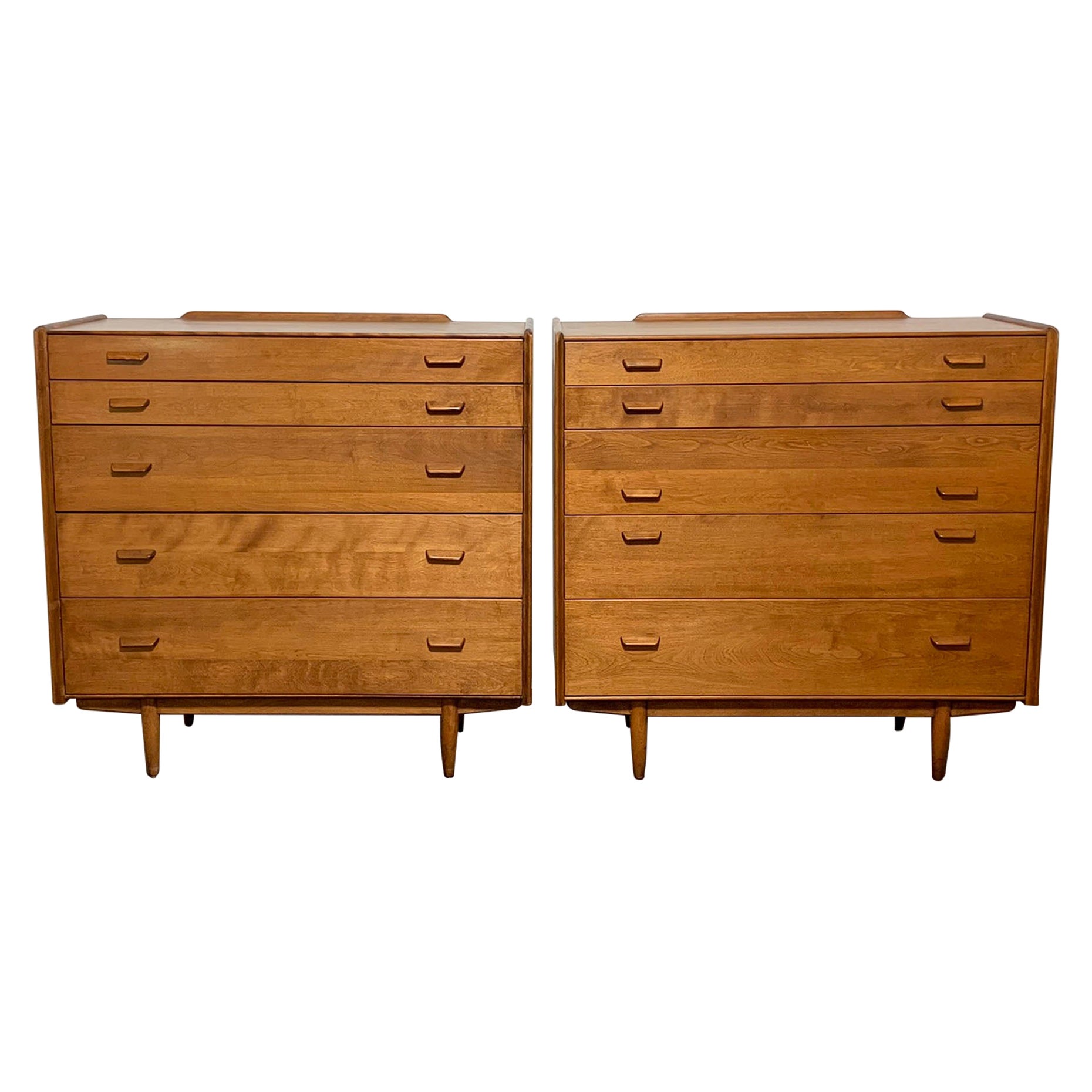 Pair of Russel Wright for Conant Ball Five Drawer Dressers Circa 1950s