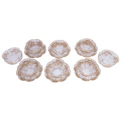 14 Piece Antique Moser Gilt Encrusted Dessert Bowls Plates, 8 Bowls 6 Plates