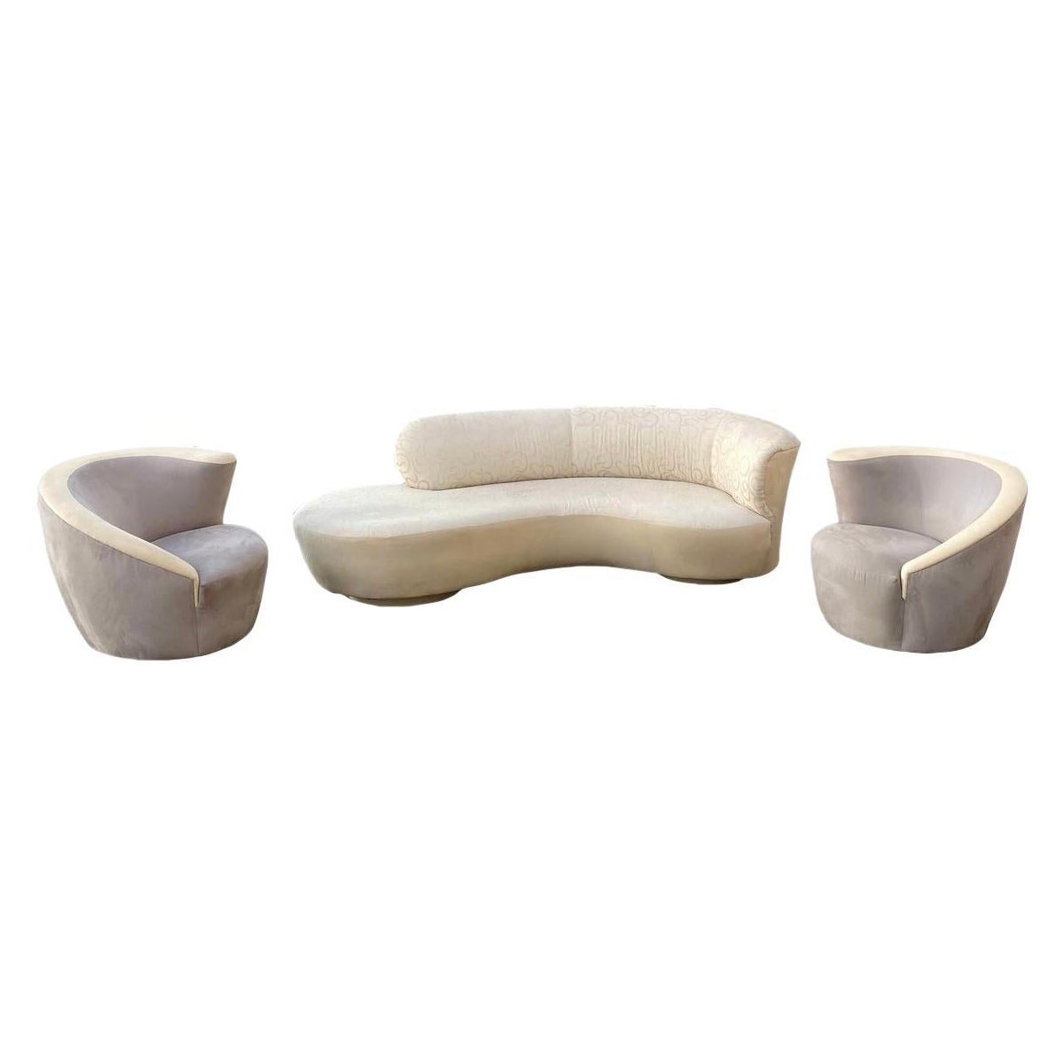 1980s Weiman Curved Serpentine Sofa and Swivel Chairs, 3 Pieces