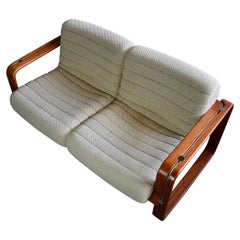 Mid-Century Modern Ecru Upholstery and Wooden Frame Two Seater by Giroflex