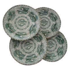 MOTTAHEDEH, Torquay, 4 Green Transfer Decorated Dinner Plates, Circa 1990's
