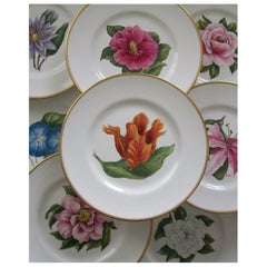 Royal Worcester, Hand Painted Cabinet Plates with Flowers, U.K., Circa 1955