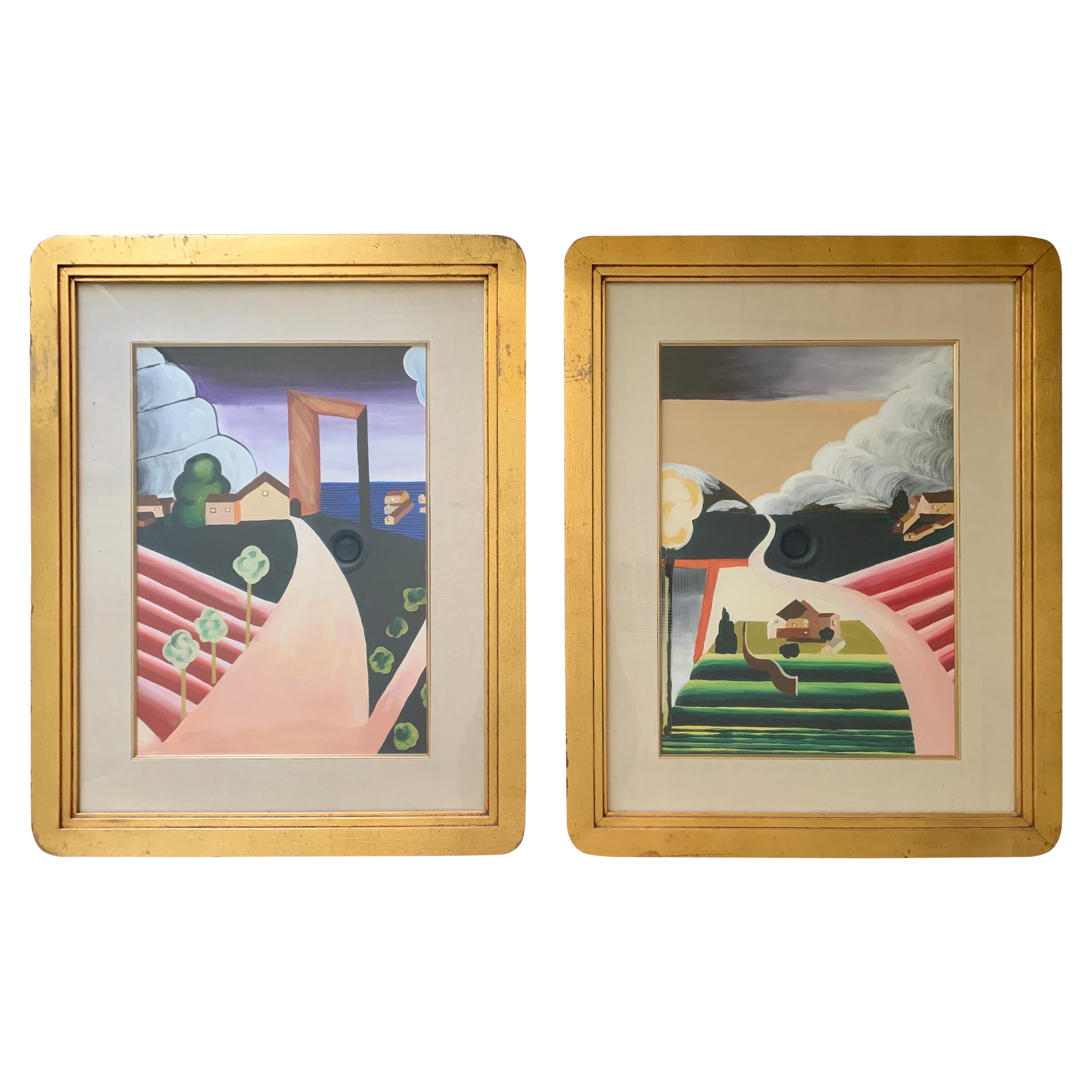 Paire de peintures d'art modernes sur commande de la collection Jay Spectre, années 1980