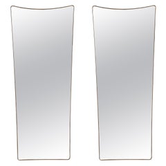 1950s Italian Modernist Pair of Grand Scale Brass Wall Mirrors