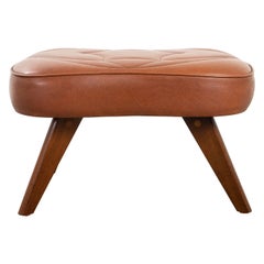 Vintage Mid-Century Modern Teak & Vinyl Footstool