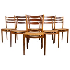 6 Scandinavian Teak & Rattan Dining Chairs