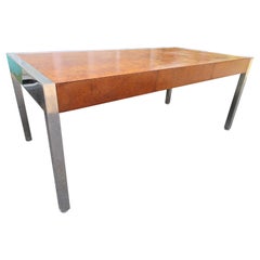 Vintage Monumental Leon Rosen Pace Collection Burl Walnut Steel Desk Mid-Century Modern