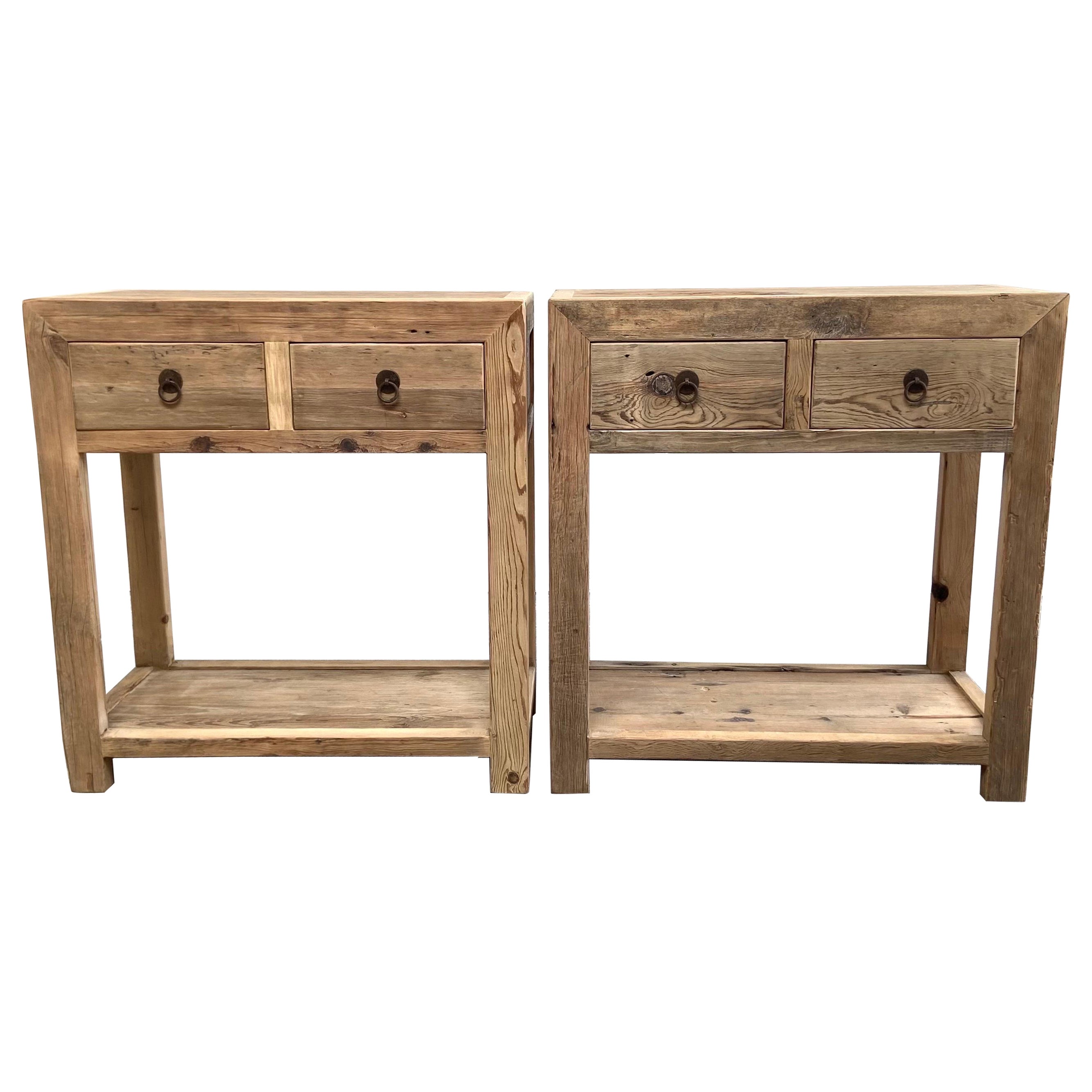 Reclaimed Elm Wood 2 Drawer Console Table For Sale
