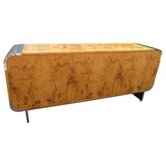 Exquisite Pace Collection Burl Wood and Chrome Credenza Mid-Century Modern