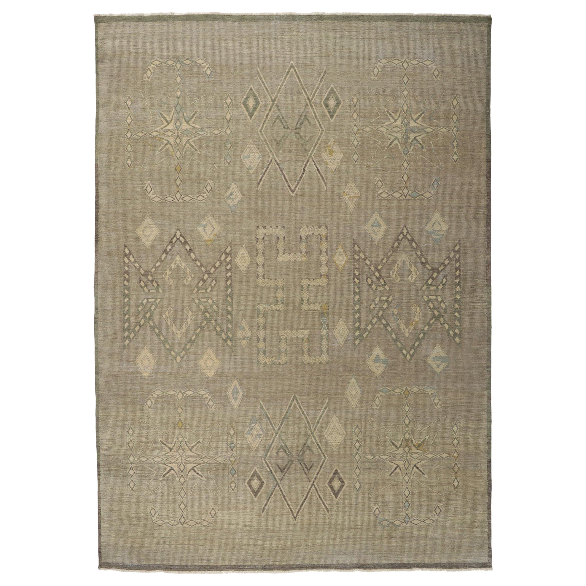 Vintage-Inspired Distressed Rug with Tribal Style  For Sale