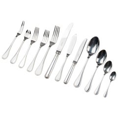 Retro 130-Piece Silver Plated Flatware Made by Christofle Model Malmaison in Canteen