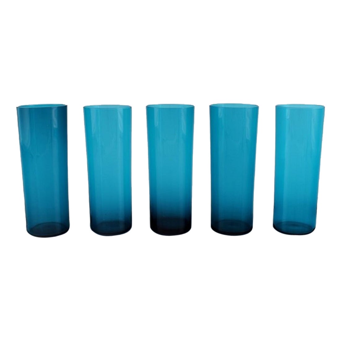 Nanny Still for Riihimäen Lasi, Five Drinking Glasses in Blue Art Glass For Sale