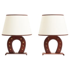 Pair of Leather Table Lamps by Jacques Adnet