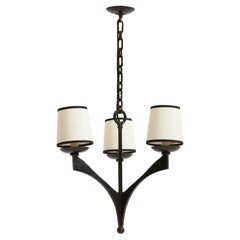 1950s French Black Iron Ceiling Light