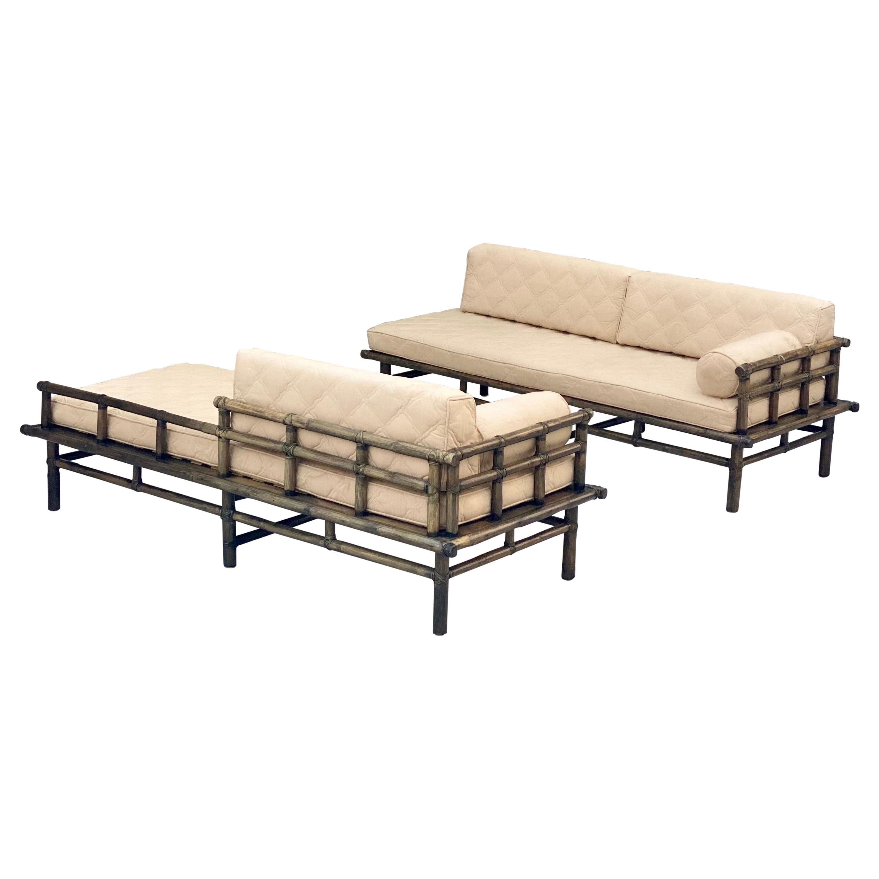 1980s McGuire Organic Modern Rattan Daybed or Sofas, a Pair