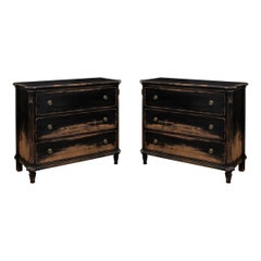 Pair of Louis XVI Style Antiqued Black Commodes