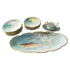 Hand-Painted Fish Set for 12, by Flambeau Limoges, France