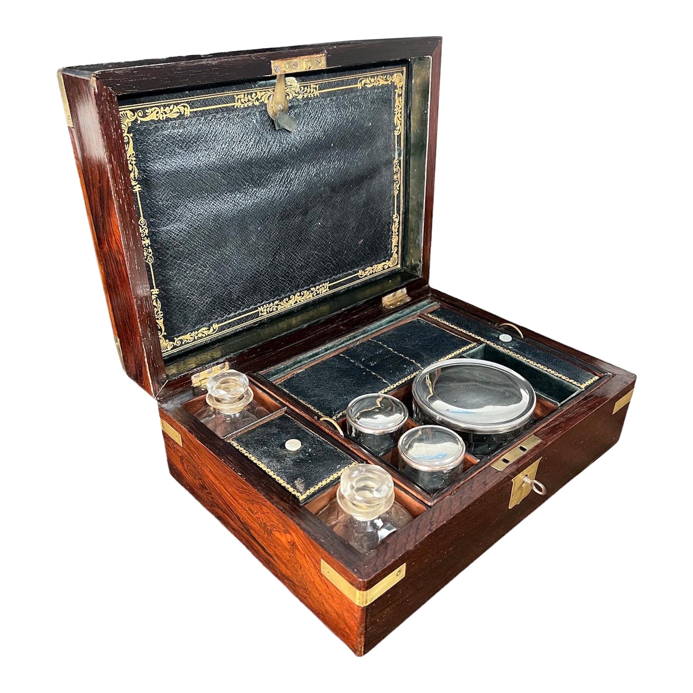Regency Brass Bound Rosewood Fitted Traveling Dressing Box For Sale