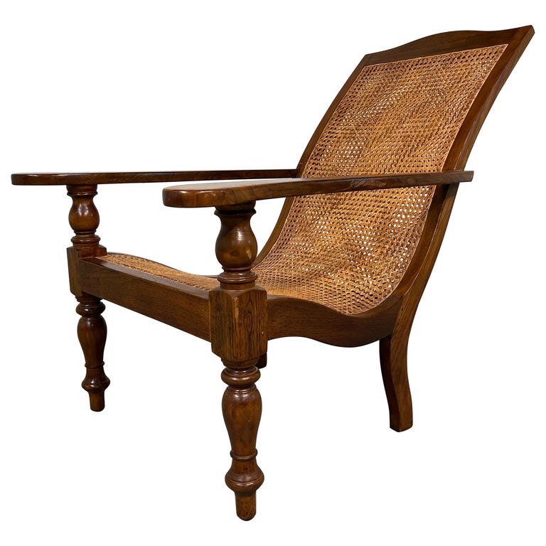 British Colonial Plantation Style French Double Cane Lounge Chair at