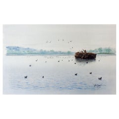 Mid-20th Century Duck Hunters Watercolor Painting