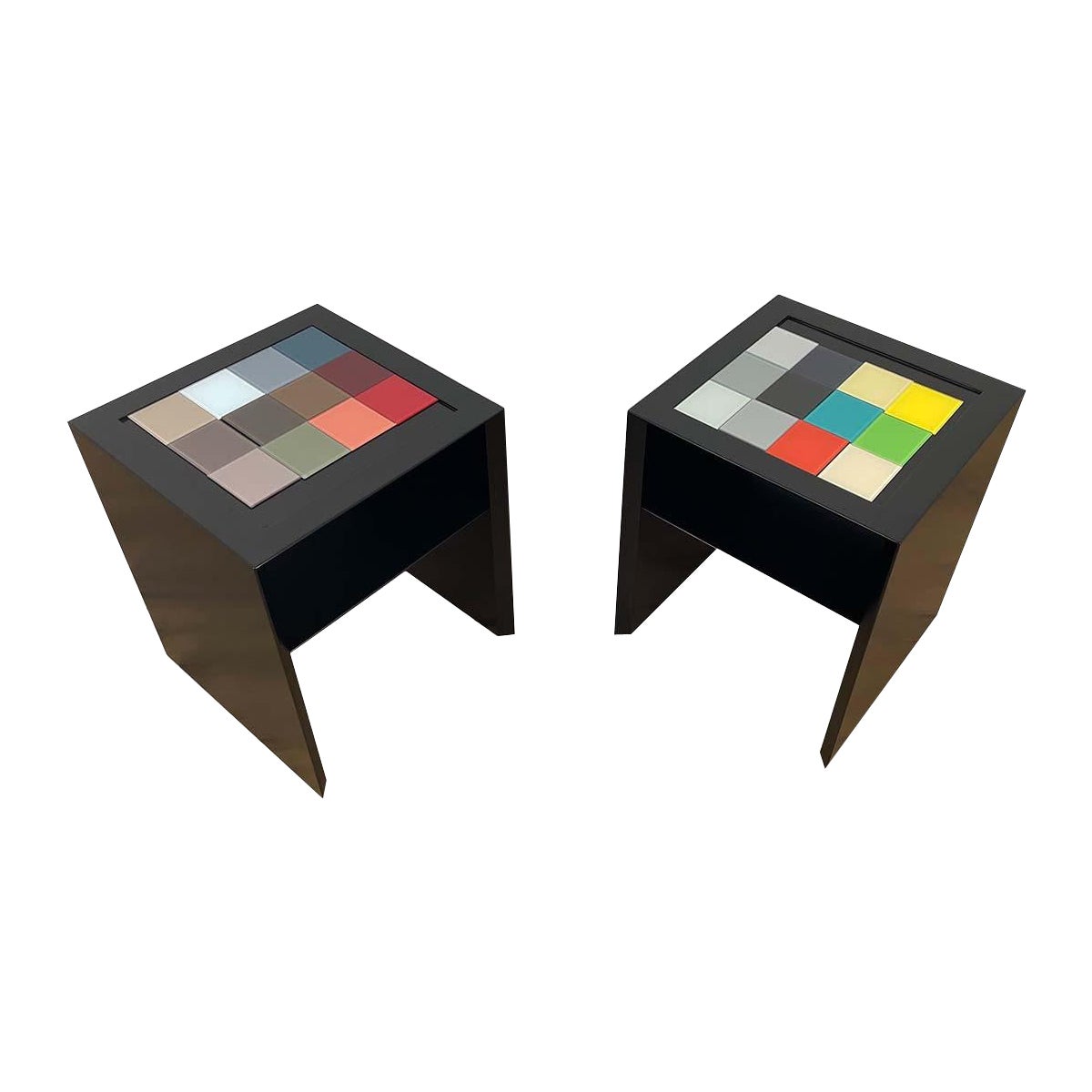 Sidetable "Tableau Sépia" Black with Colored Glass Top