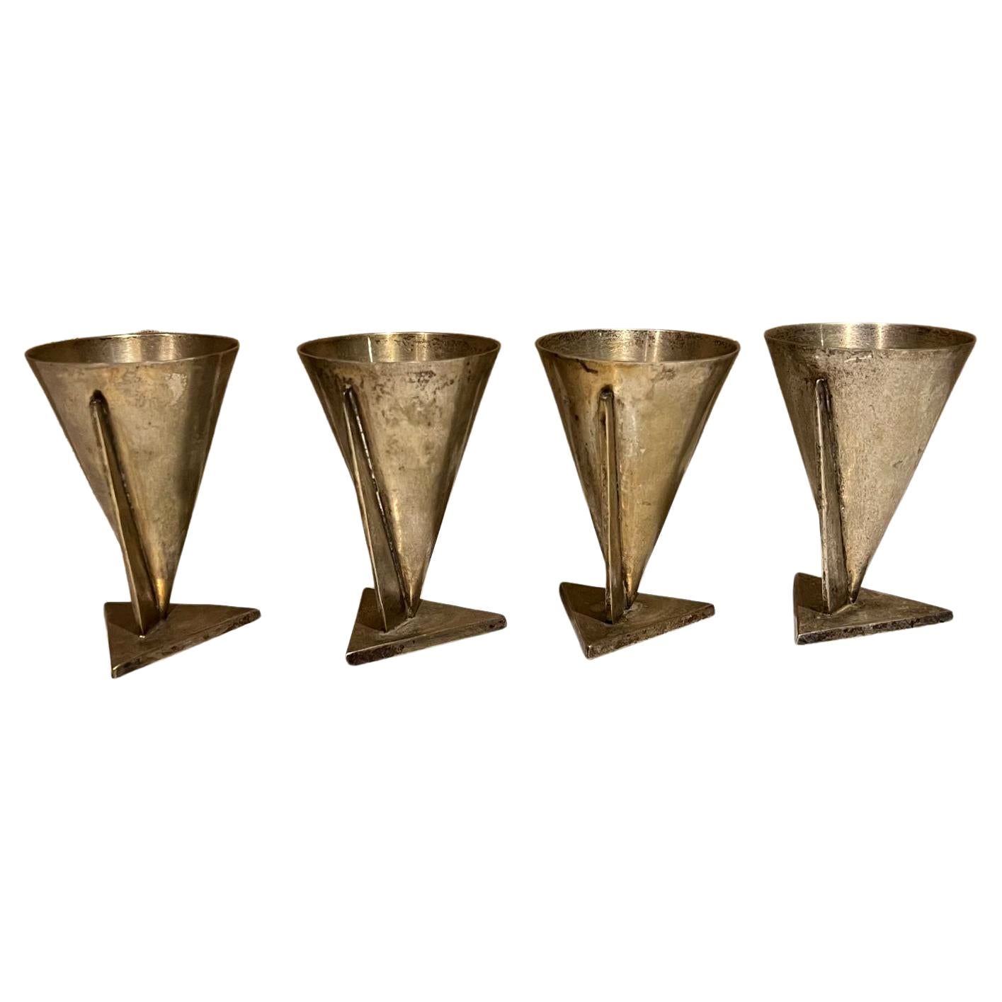 1920s Style La Maison Desny Four French Silver Plate Goblets Paris