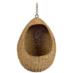 1960s, Hanging Teardrop Shaped Rattan Cat House / Bed