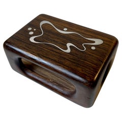 Danish Rosewood Matchbox Holder with Abstract Silver Inlays by Axel Salomonsen