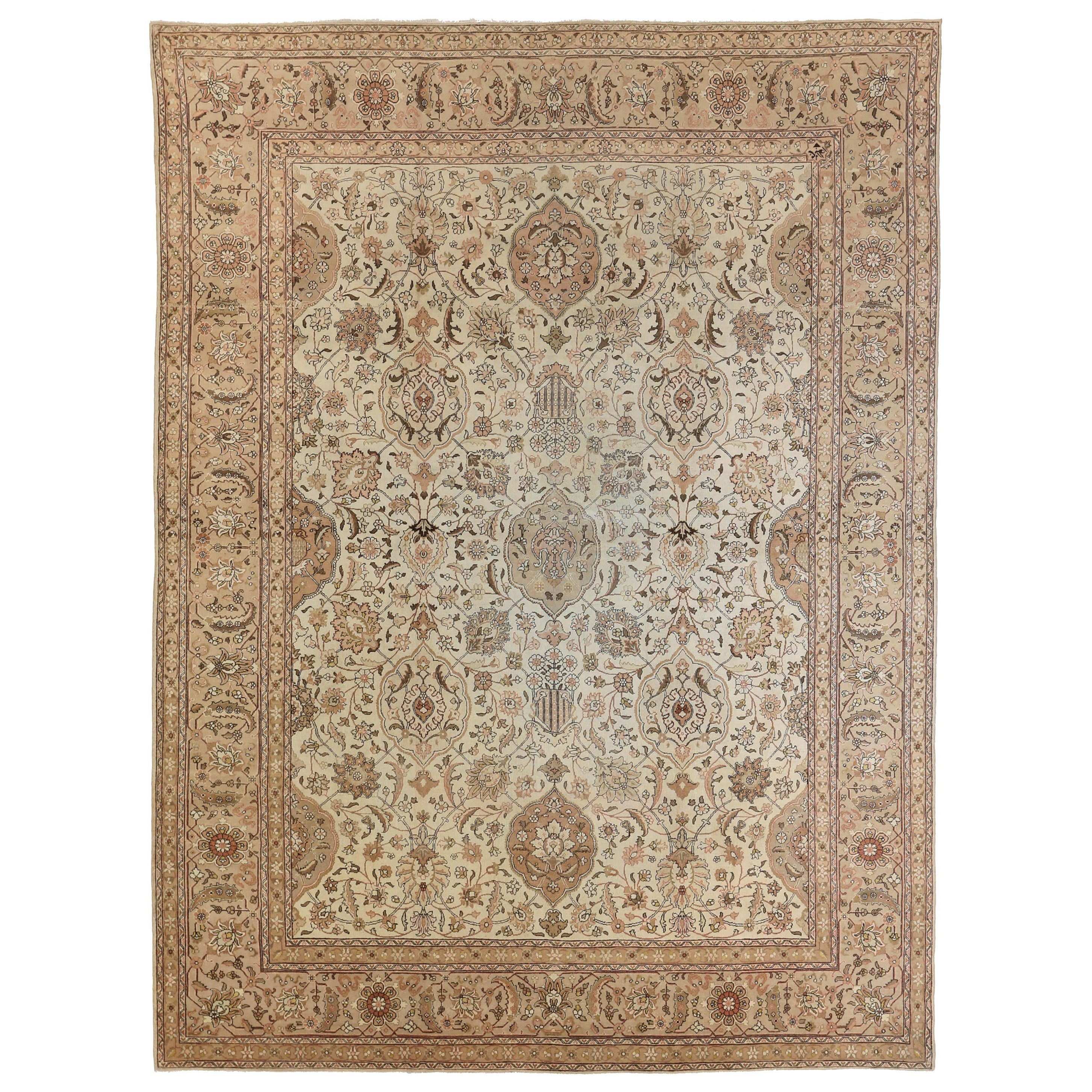 Antique Handmade Persian Rug Tabriz Design For Sale