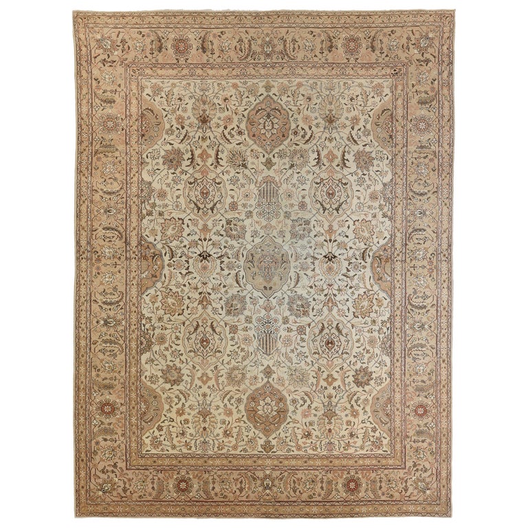 Antique Handmade Persian Rug Tabriz Design For Sale at 1stDibs
