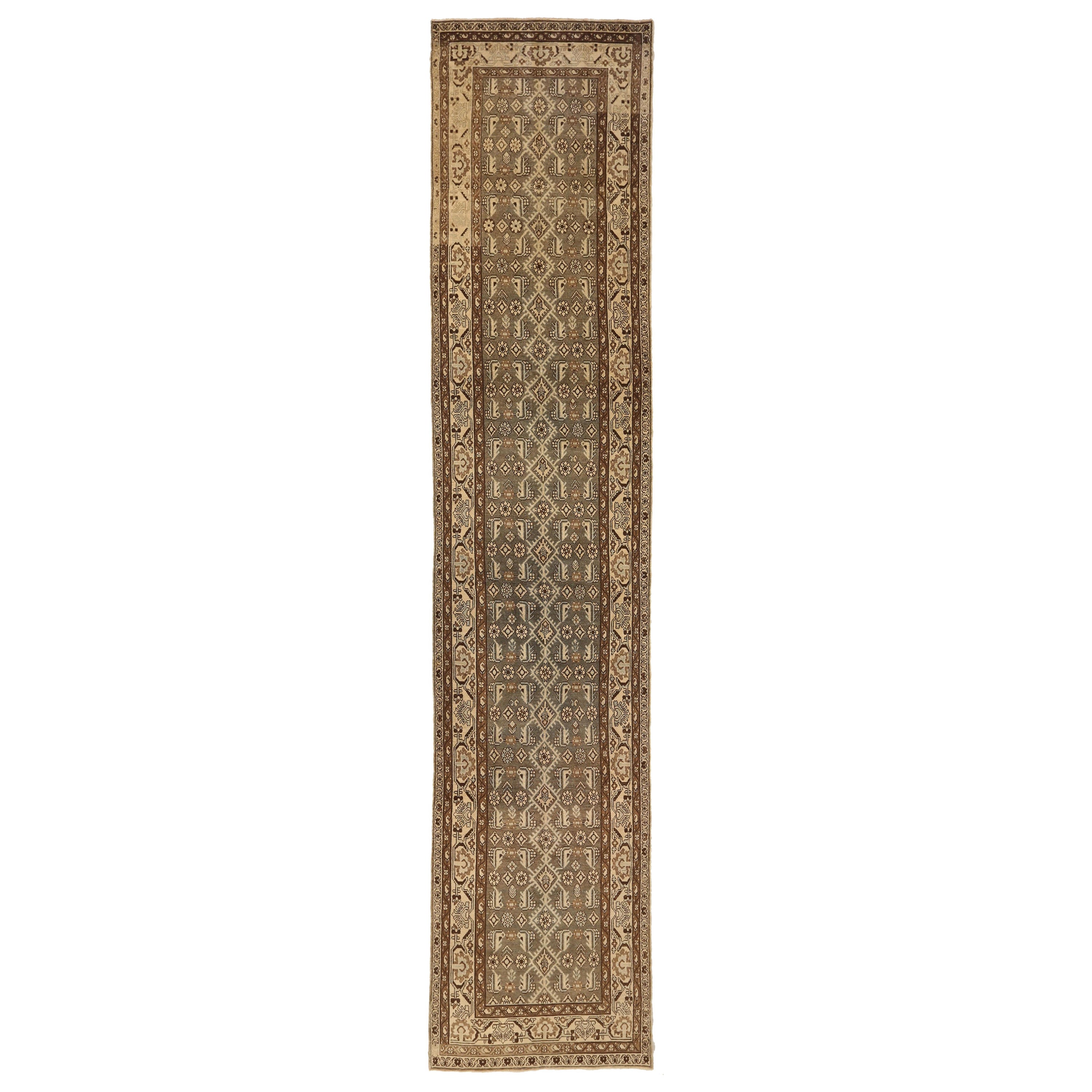 Antique Handwoven Persian Runner Rug Malayer Design For Sale