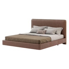 California King Size Bed Offered in Leather, Wood Veneer and Metal Details
