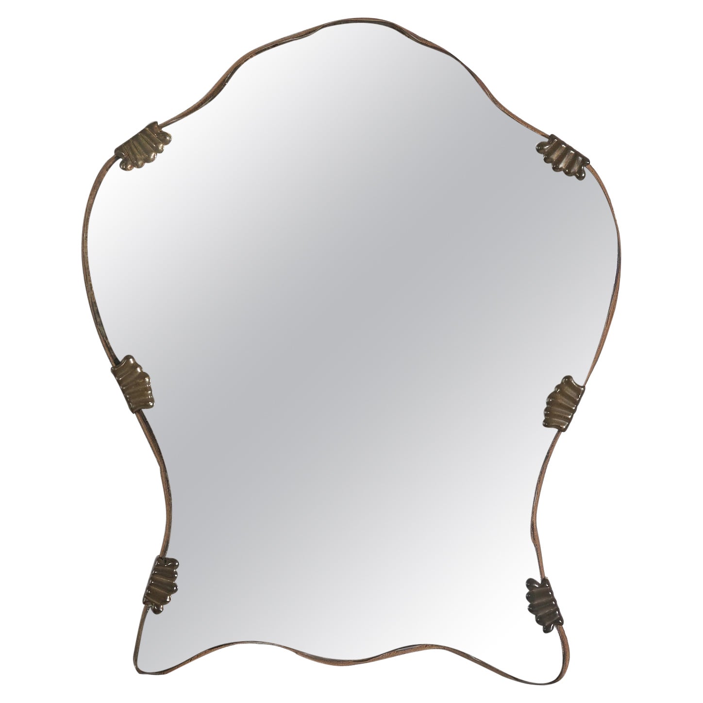 Italian Designer, Wall Mirror, Brass, Mirror Glass, Italy, C. 1940s For Sale