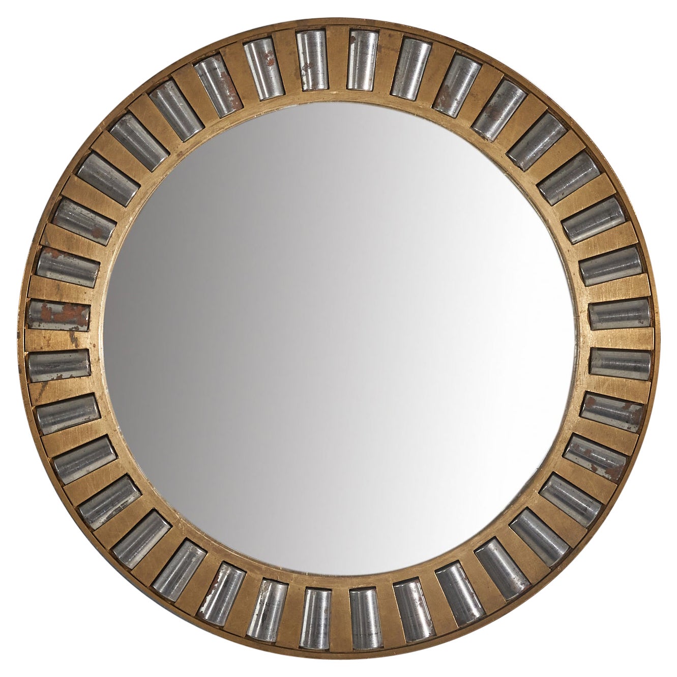 Italian Designer, Wall Mirror, Brass, Metal, Mirror Glass, Italy, c. 1940s For Sale