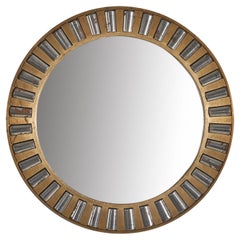 Vintage Italian Designer, Wall Mirror, Brass, Metal, Mirror Glass, Italy, c. 1940s