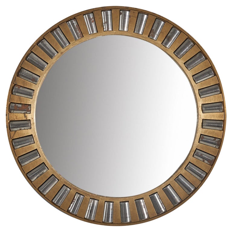 Italian Designer, Wall Mirror, Brass, Metal, Mirror Glass, Italy, c