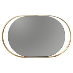 Mid-Century Modern Italian Smoked Glass Oval Wall Mirror with Gilt Metal Frame