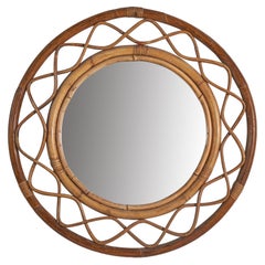 Italian Designer, Wall Mirror, Rattan, Bamboo, Mirror Glass, Italy, C. 1960s
