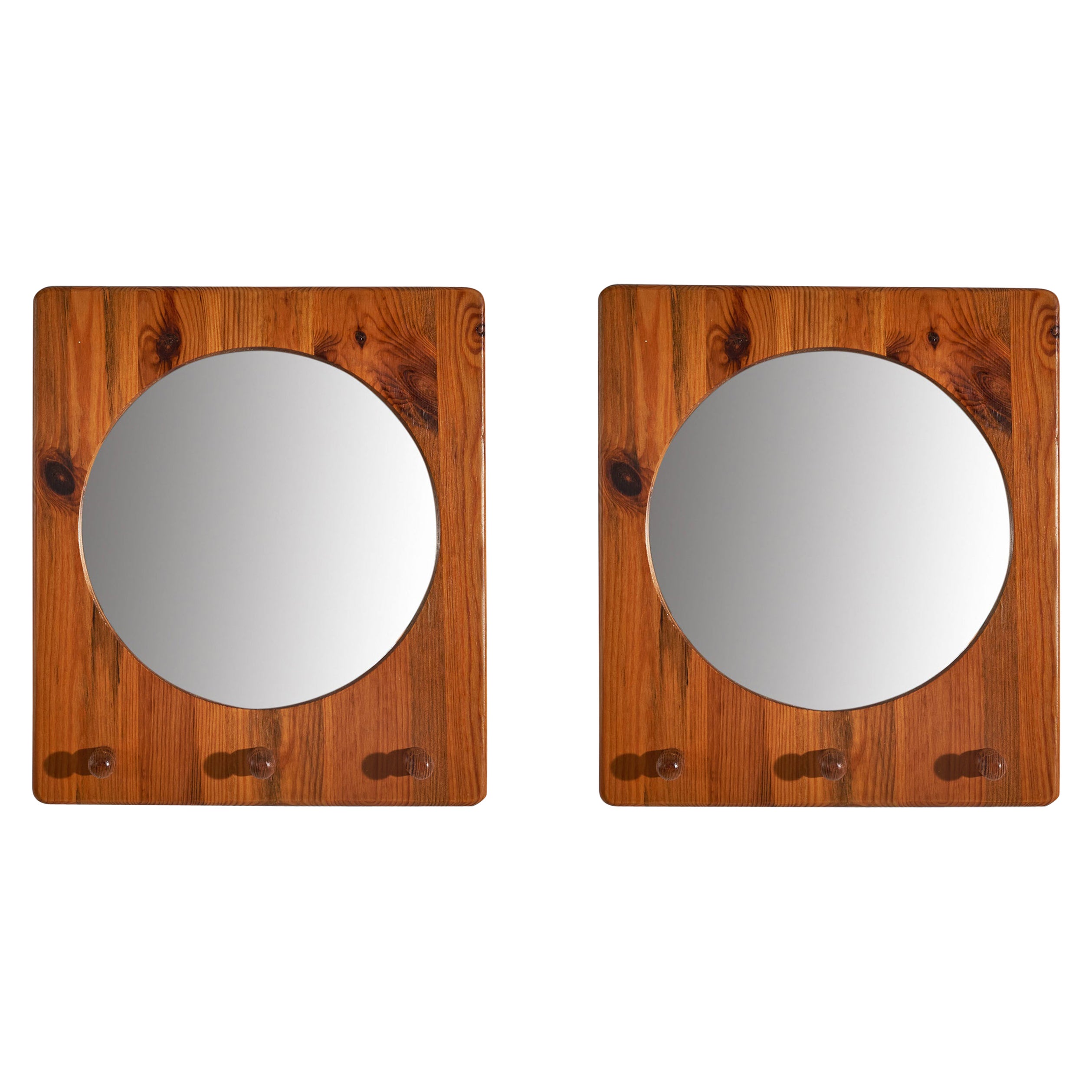 Stig Johnsson, Pair of Wall Mirrors, Pine, Sweden, 1970s For Sale