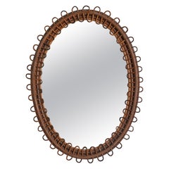 Italian Designer, Wall Mirror, Rattan, Mirror Glass, Italy, c. 1960s