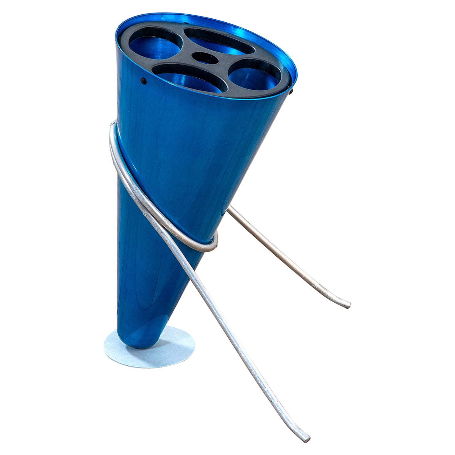 20e siècle Ettore Sottsass Umbrella Standing Blue Aluminium for Rinnovel '70 en vente