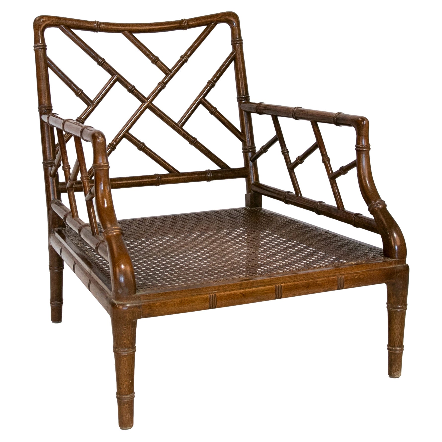 1980s English Wooden Armchair Imitating Bamboo  For Sale
