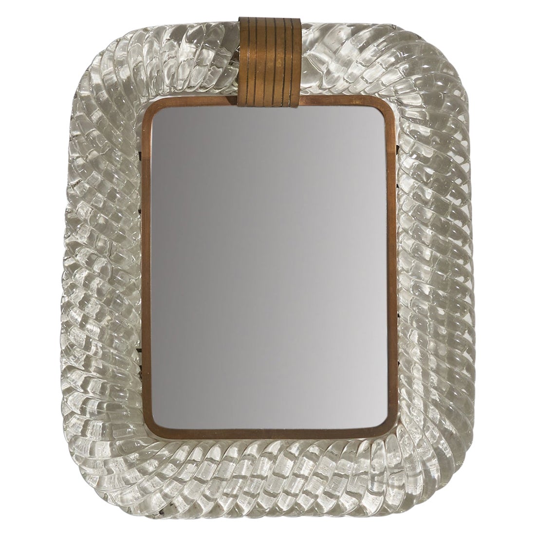 Barovier & Toso, Wall Mirror, Brass, Murano Glass, Mirror Glass, Italy, 1940s For Sale