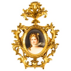 Antiker vergoldeter Florentiner Porzellanrahmen mit Plakette, 19. Jahrhundert