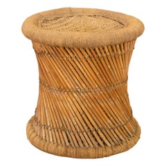 Tabouret espagnol en bambou et corde, fait à la main, des années 1970 