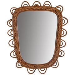 Italian Designer, Wall Mirror, Rattan, Mirror Glass, Italy, C. 1960s