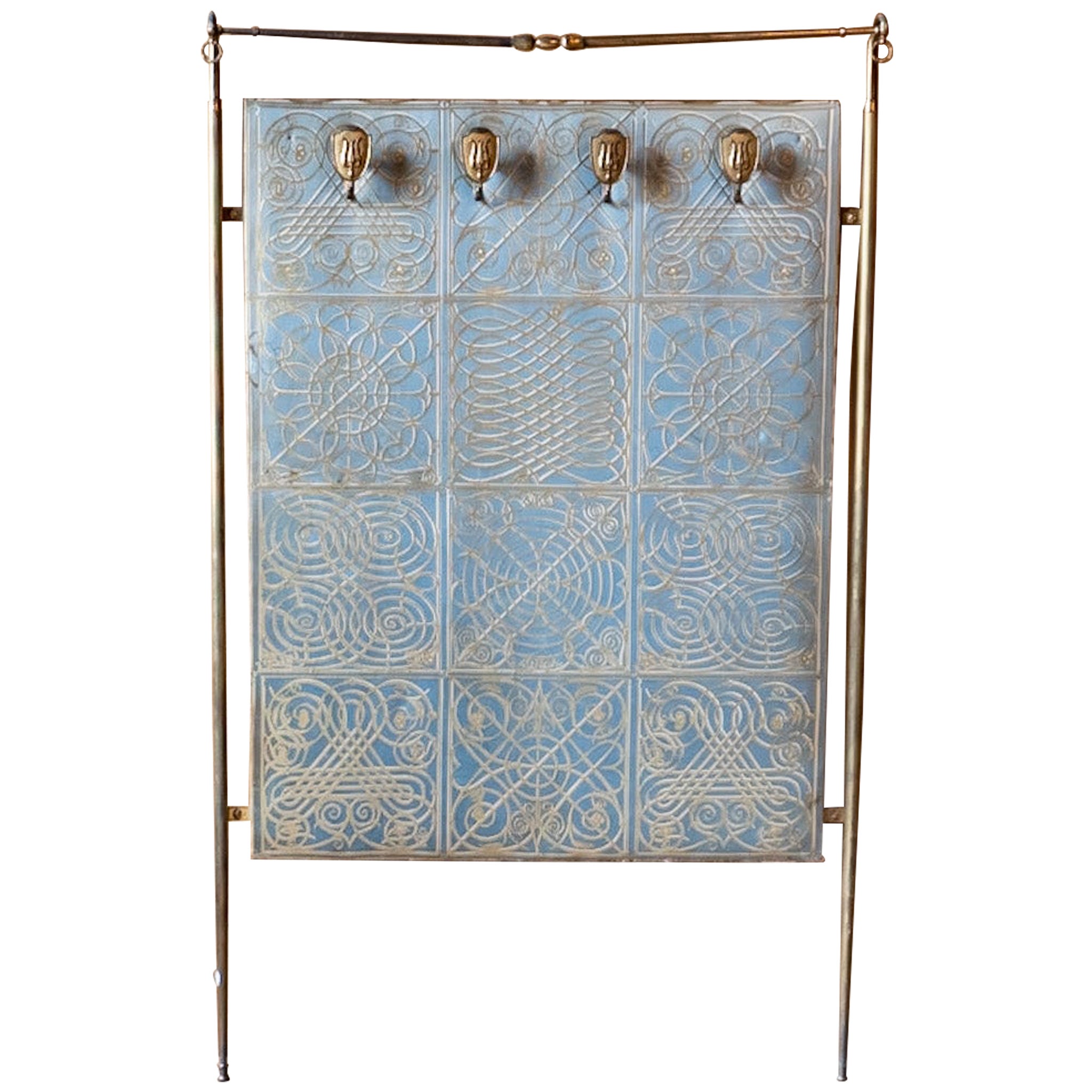 Mid-Century Modern Brass Wardrobe Coat Rack with Painted Fabric, Italy, 1950s