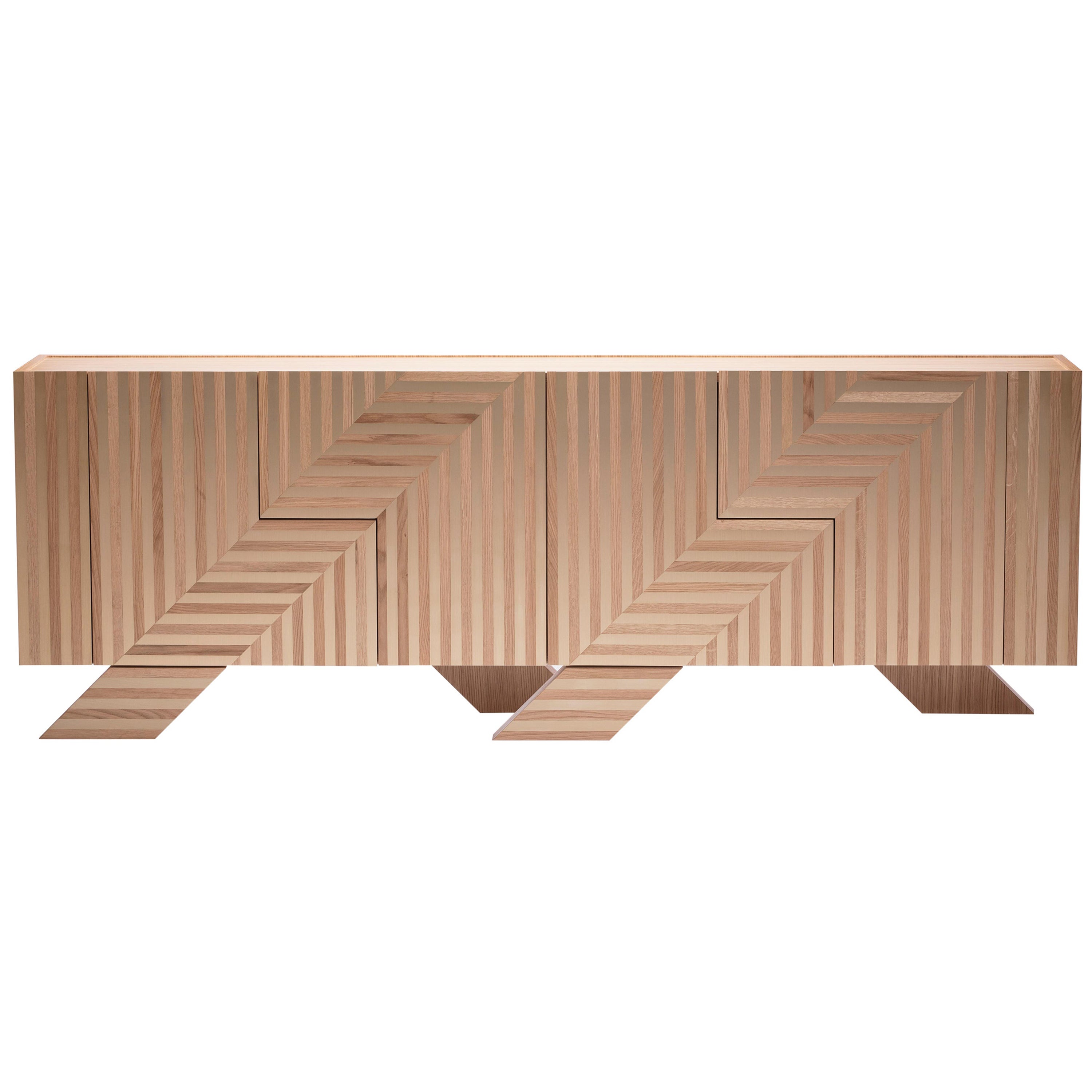 Contemporary Credenzas Cabinet Storage DebonaDemeo Medulum Wood Oak Brass