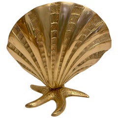 Retro Nautical Brass Sea Shell on Starfish Base Planter