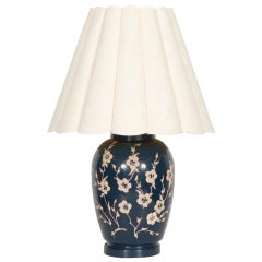 Floral Ceramic Table Lamp in Blue & Tan
